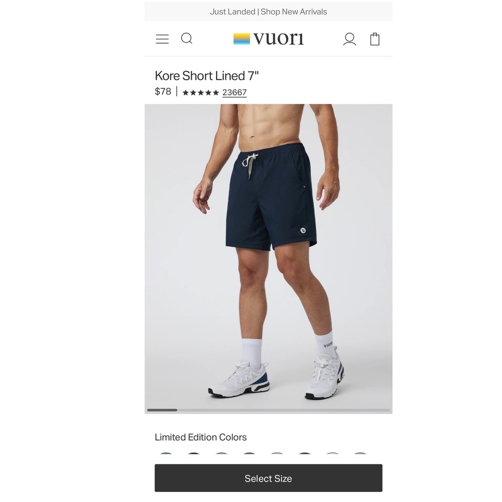 Vuori Kore Shorts Mens Small Charcoal Grey Athletic Training Lined V402 Gym